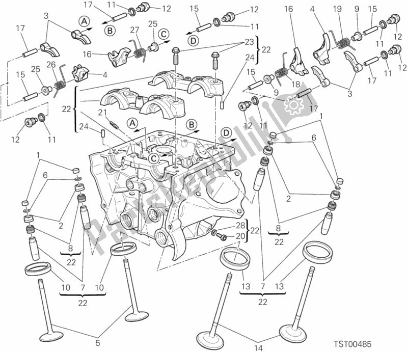 Todas as partes de Cabeça Vertical do Ducati Hypermotard SP USA 821 2013